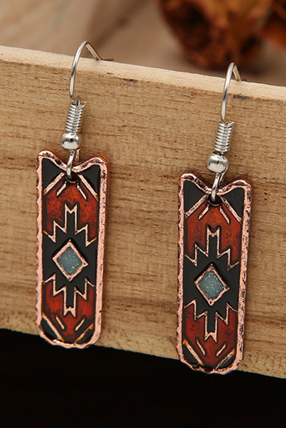 Burgundy Western Aztec Pattern Alloy Dangle Earrings