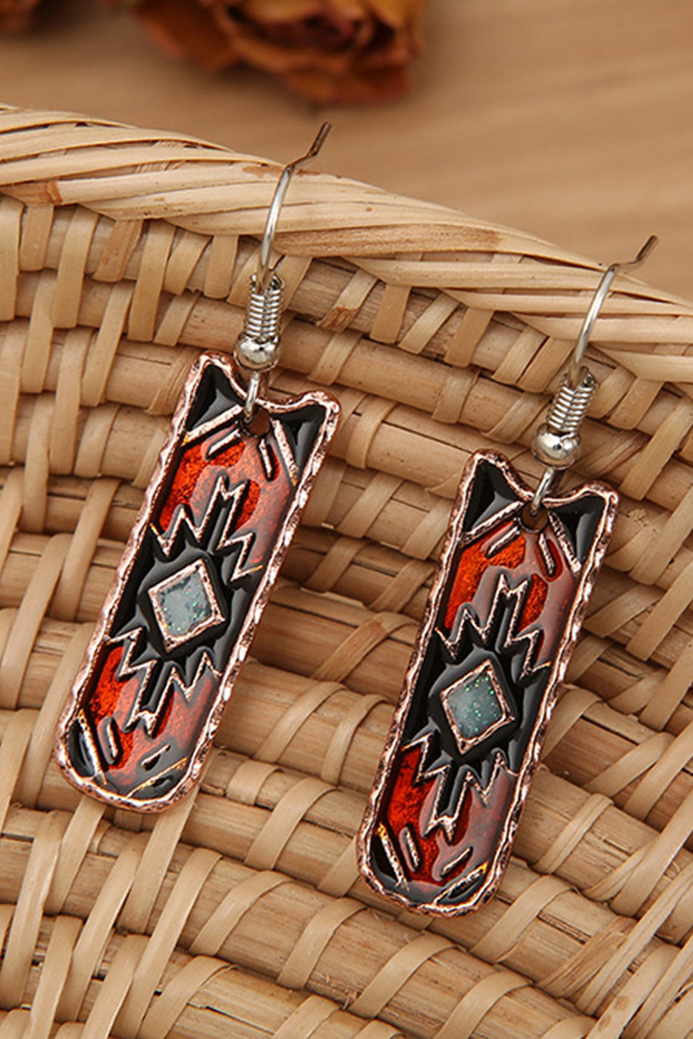 Burgundy Western Aztec Pattern Alloy Dangle Earrings