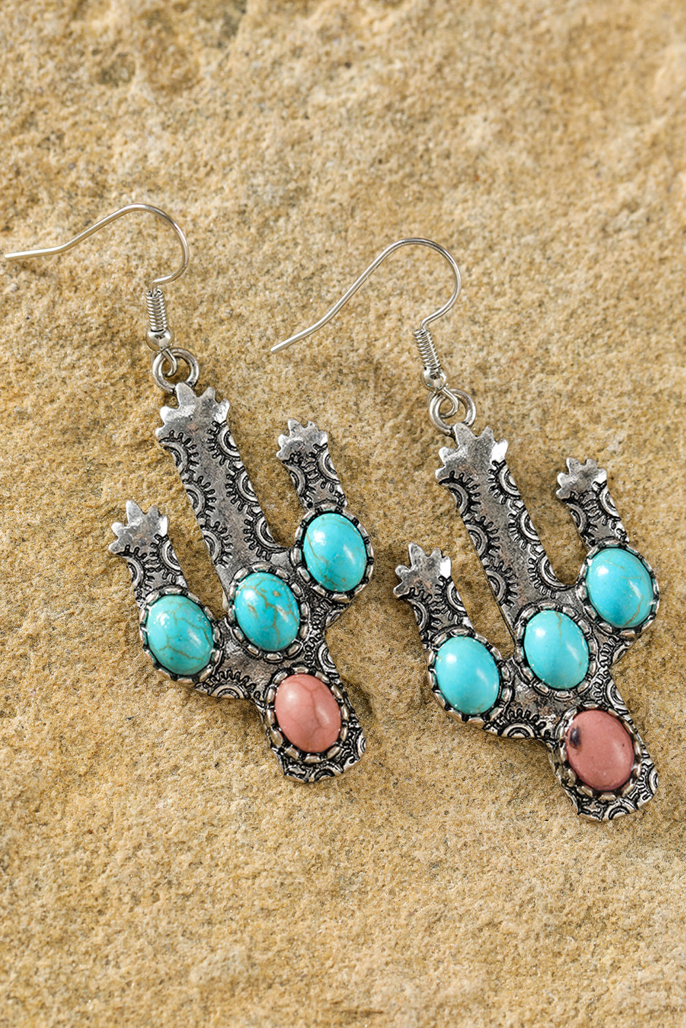 Light Blue Western Turquoise Decor Cactus Drop Earrings