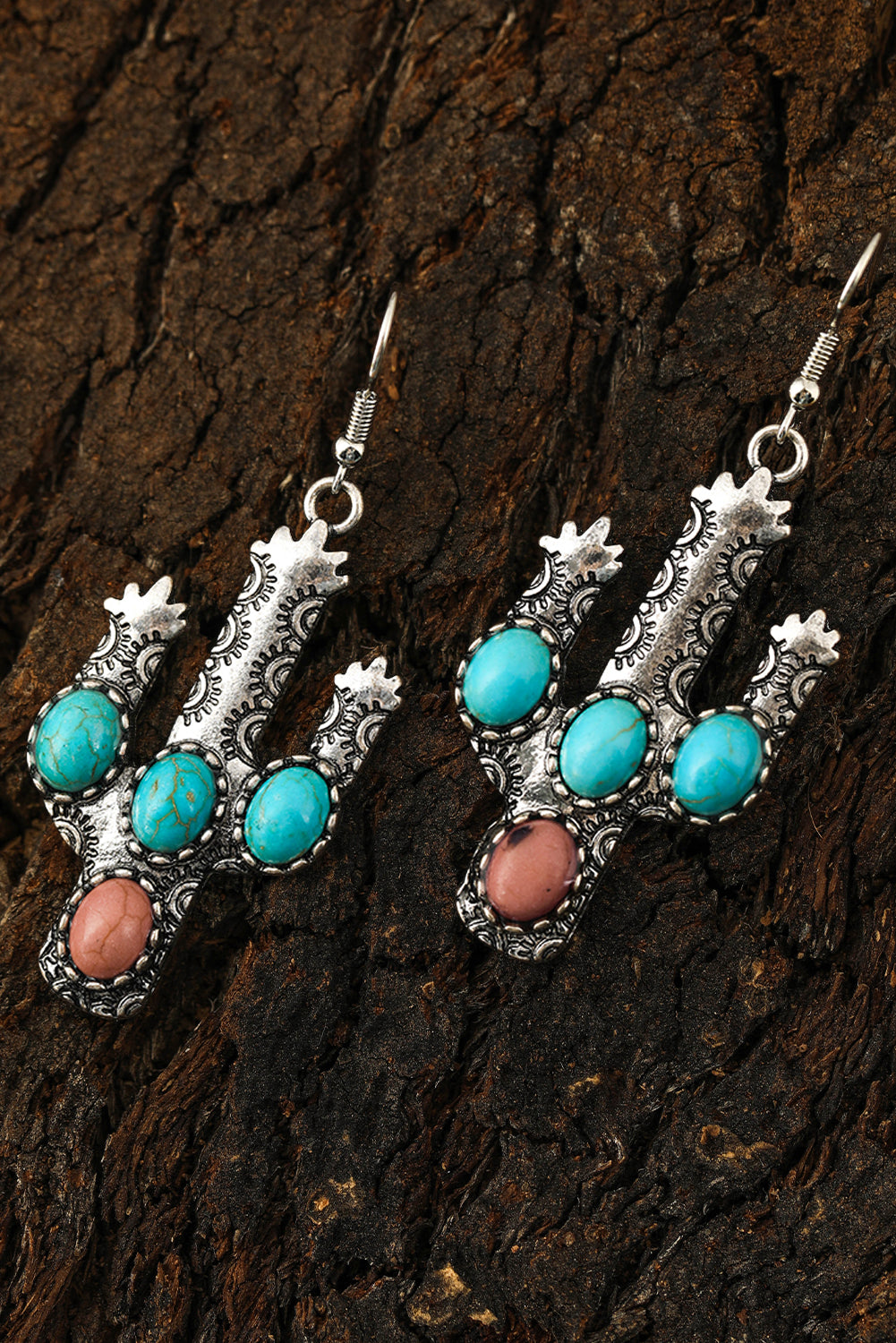 Light Blue Western Turquoise Decor Cactus Drop Earrings