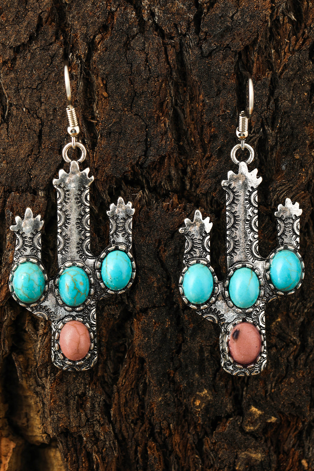 Light Blue Western Turquoise Decor Cactus Drop Earrings