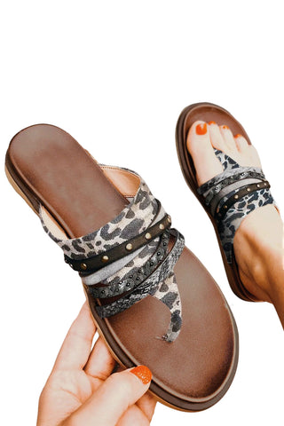 CLEARANCE Leopard Studded Animal Print Flip Flop Sandals