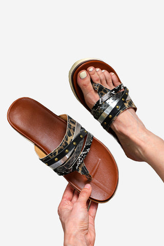CLEARANCE Leopard Studded Animal Print Flip Flop Sandals