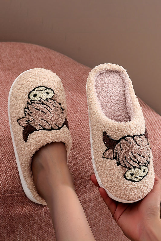 Parchment Cartoon cow Animal Plush Slippers