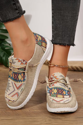 CLEARANCE Beige Aztec  Geometric Pattern Lace Up Shoes