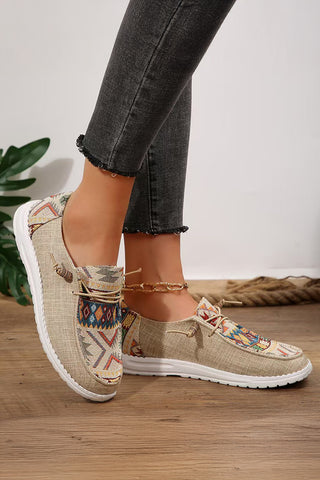 CLEARANCE Beige Aztec  Geometric Pattern Lace Up Shoes