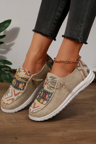 CLEARANCE Beige Aztec  Geometric Pattern Lace Up Shoes