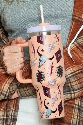 Pink Western Aztec Steer Head Stainless Tumbler 40oz
