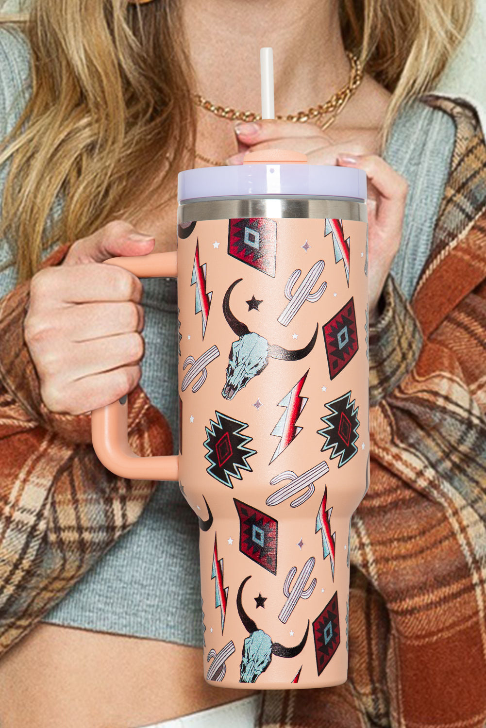 Pink Western Aztec Steer Head Stainless Tumbler 40oz