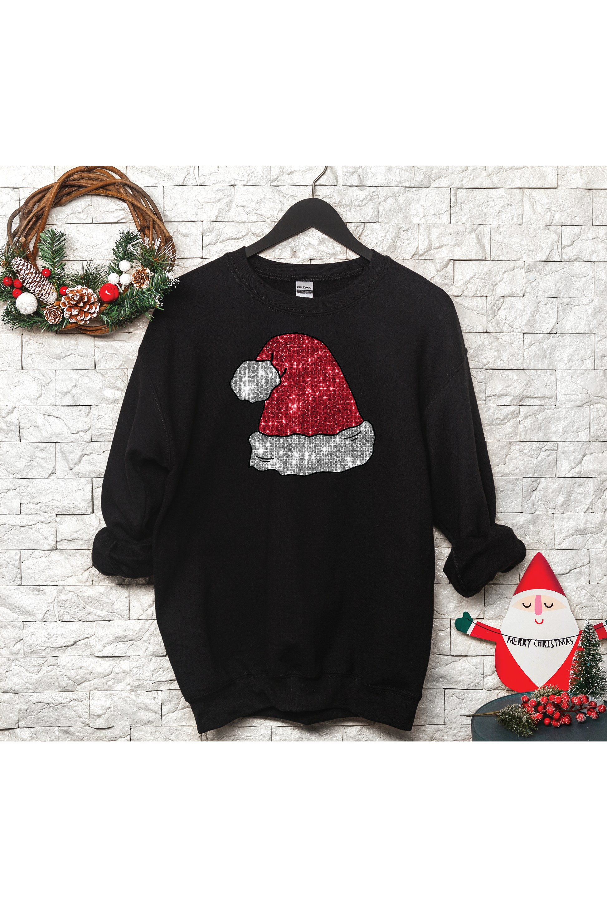 PT Santa Hat Faux Sequins Crewneck