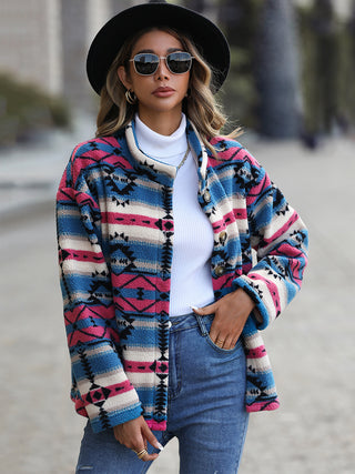 ***CLEARANCE**** Aztec Geometric Button Down Dropped Shoulder Jacket