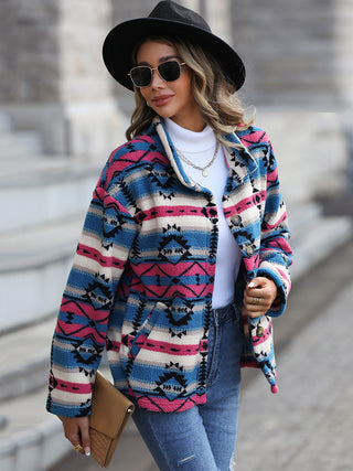 ***CLEARANCE**** Aztec Geometric Button Down Dropped Shoulder Jacket