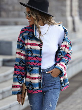 ***CLEARANCE**** Aztec Geometric Button Down Dropped Shoulder Jacket