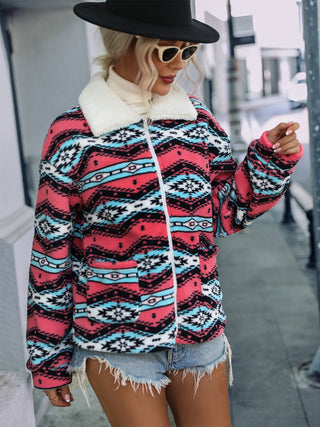 ***CLEARANCE*** Geometric Zip-Up Collared Jacket