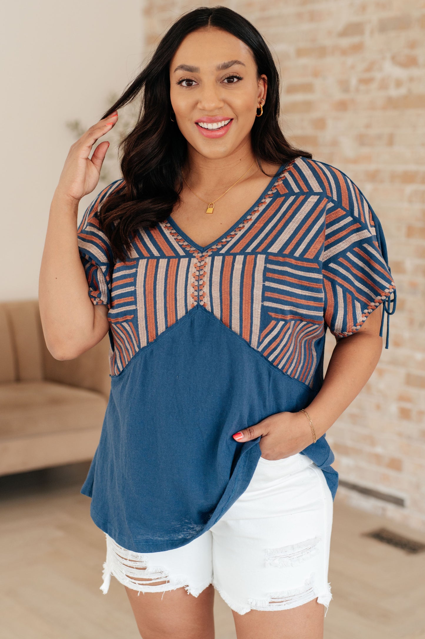 SAVANNA JANE Greece Lightning V-Neck Blouse