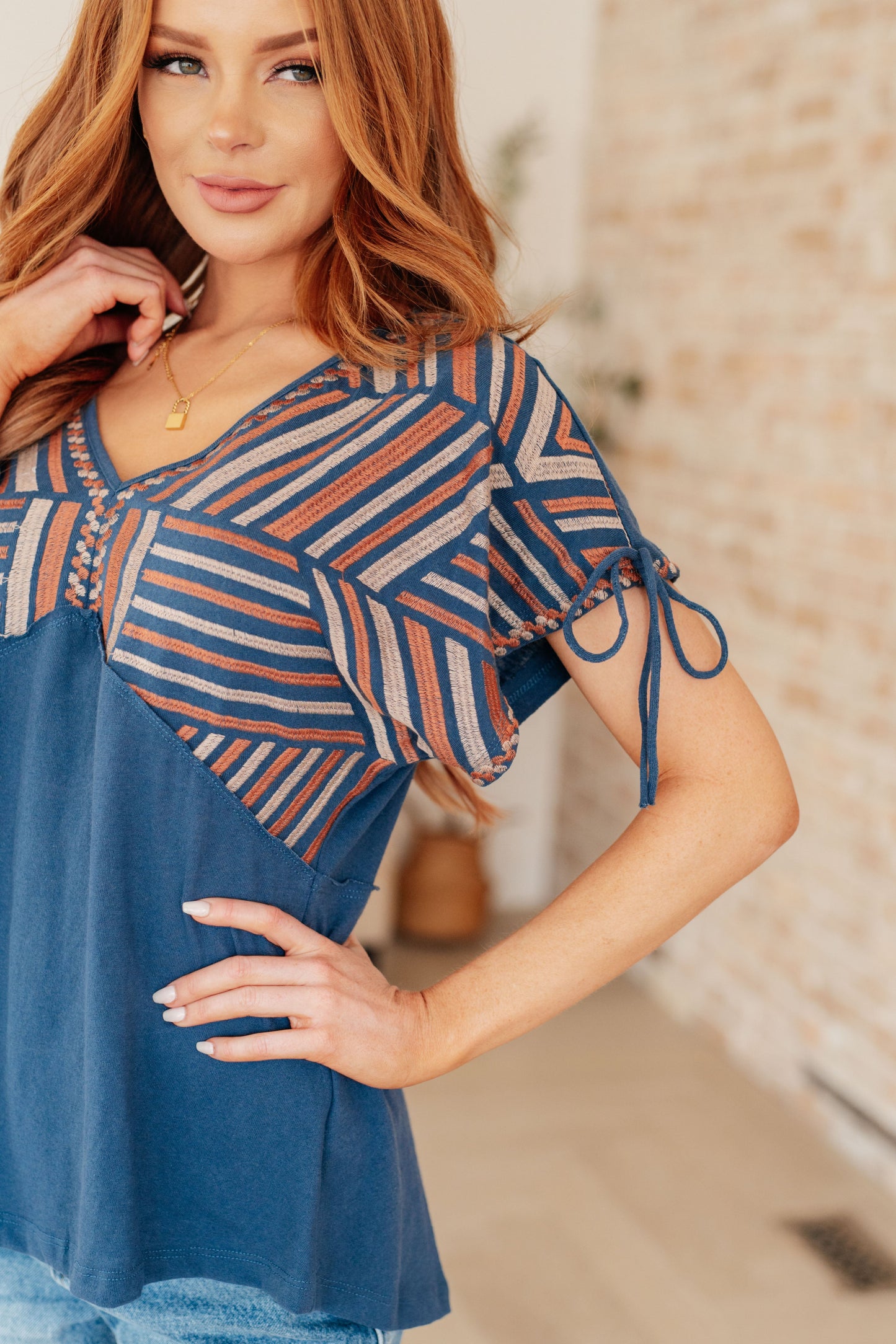 SAVANNA JANE Greece Lightning V-Neck Blouse