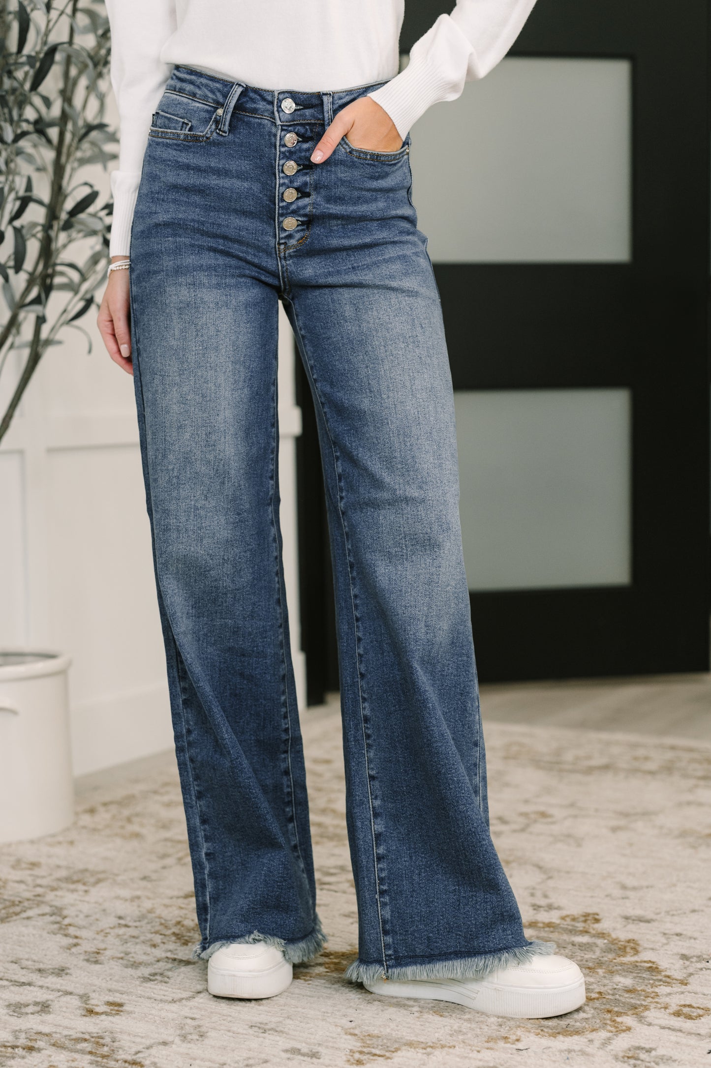 Judy Blue Karla High Waist Column Straight Button-Fly & Back Welt Pkts