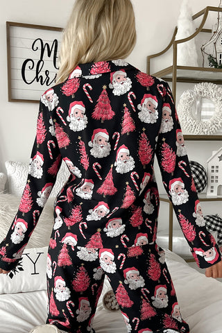 ***clearance***Black Christmas Santa Printed Two Piece Pajamas Set