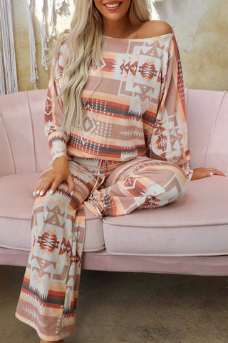 CLEARANCE Aztec Print Puff Sleeve Pullover and Pants Lounge Outfit