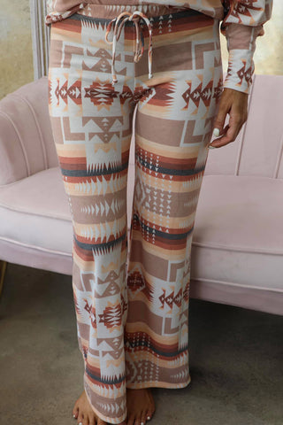 CLEARANCE Aztec Print Puff Sleeve Pullover and Pants Lounge Outfit