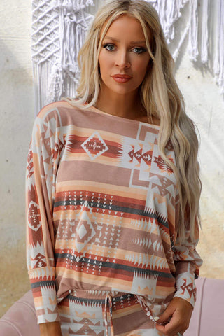 CLEARANCE Aztec Print Puff Sleeve Pullover and Pants Lounge Outfit