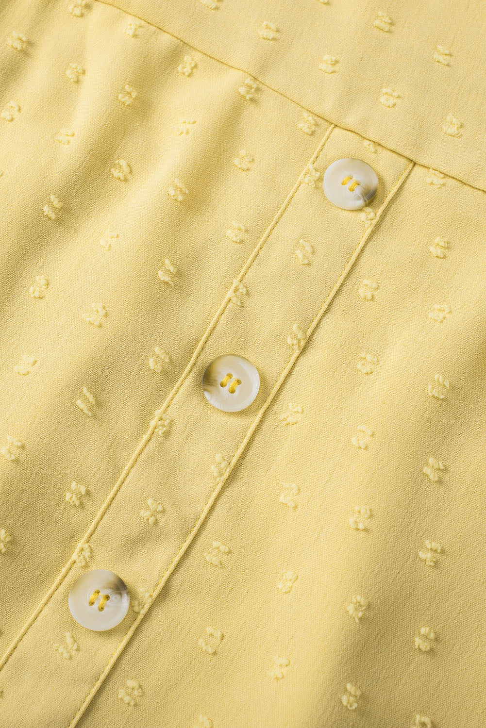 Yellow Swiss Dot Crochet Eyelet Back Button Detail Summer Top