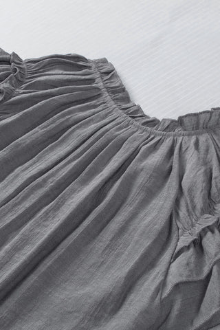 Gray V Neck Tiered Ruffle Sleeve Summer Top