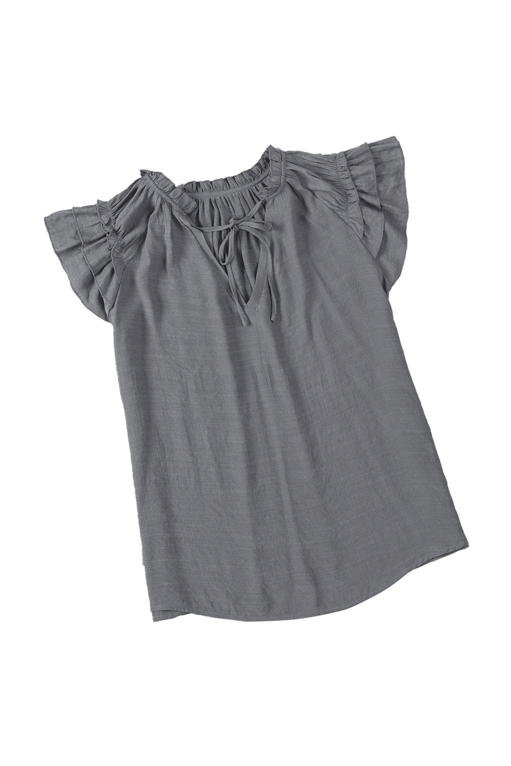 Gray V Neck Tiered Ruffle Sleeve Summer Top