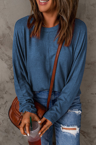 Blue Fiery Solid Color Patchwork Long Sleeve Top