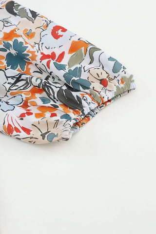 Clearance Split V Neck Puff Sleeve Floral Print Blouse