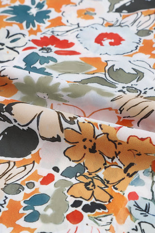 Clearance Split V Neck Puff Sleeve Floral Print Blouse