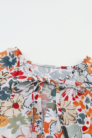 Clearance Split V Neck Puff Sleeve Floral Print Blouse