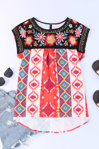 CLEARANCE Floral Aztec Geometric Cap Sleeve Top