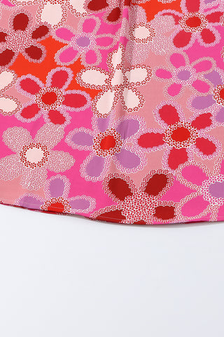 Rose Embroidered Detail Floral Print Ruffle Trim Top