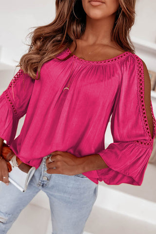 CLEARANCE Lace Crochet Cut-Out Bracelet Sleeve Ruffle Blouse