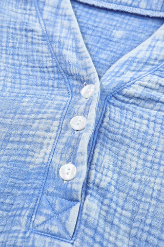 CLEARANCE Blue Crinkle Textured Loose Henley Top