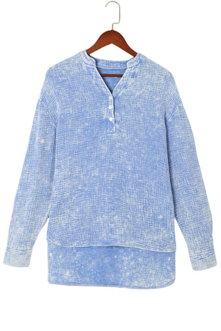 CLEARANCE Blue Crinkle Textured Loose Henley Top