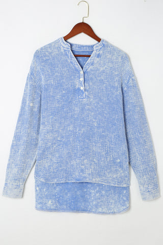 CLEARANCE Blue Crinkle Textured Loose Henley Top