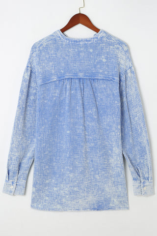 CLEARANCE Blue Crinkle Textured Loose Henley Top