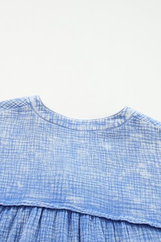 CLEARANCE Blue Crinkle Textured Loose Henley Top