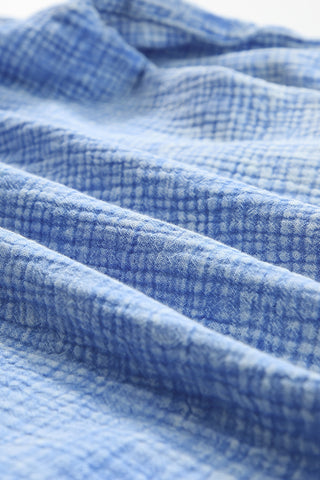 CLEARANCE Blue Crinkle Textured Loose Henley Top