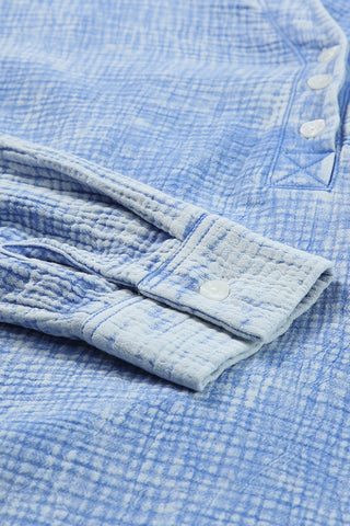 CLEARANCE Blue Crinkle Textured Loose Henley Top