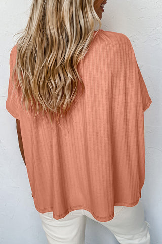 CLEARANCE ORANGE Notched V Neck Buttoned Front Textured Loose Top