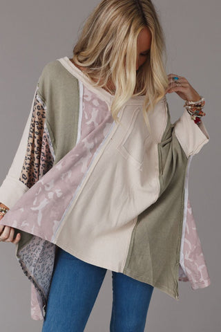 CLEARANCE Exposed Seam Patchwork Oversized Top