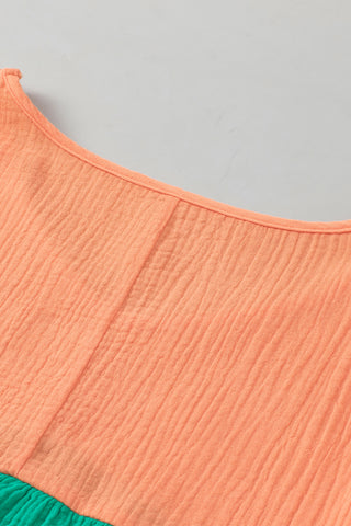 CLEARANCE  Crinkle Bubble Sleeve Color Block Blouse