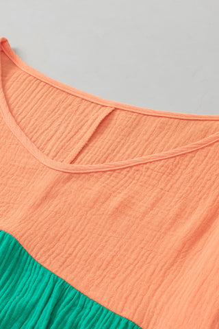 CLEARANCE  Crinkle Bubble Sleeve Color Block Blouse