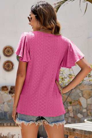 CLEARANCE Casual Flounce Sleeve Eyelet Blouse