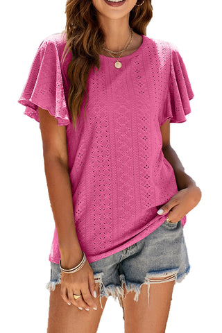 CLEARANCE Casual Flounce Sleeve Eyelet Blouse