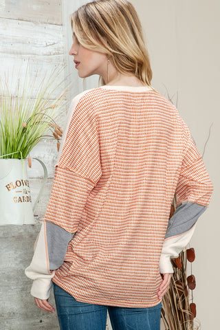 Clearance Multicolor Exposed Seam Color Block Pullover Long Sleeve Top