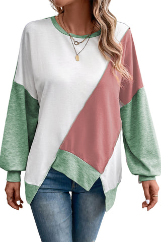 CLEARANCE Colorblock Stitching Irregular Hem Long Sleeve Top